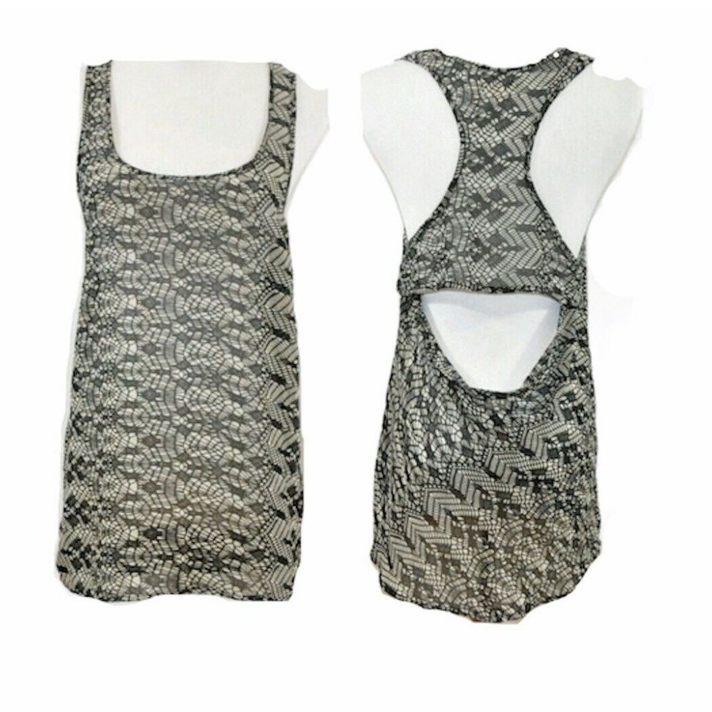 Silence + Noise Sheer Lace Print Open Back Tank, Size Small